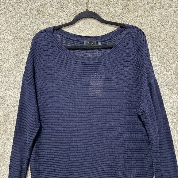 Theory Sweater NWT Women's‎ Navy Ribbed Oversize Cotton Knit Crewneck Pullover - Picture 4 of 13